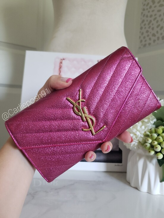 Saint Laurent Handbags - Authentic Pre-owned Saint Laurent Crackled Calfskin Metallic Chevron Flap Wallet